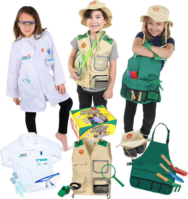 Born Toys Explorer Kit for Kids Children's Toy with Washable Premium Backyard Safari Vest and Adventure kit or Paleontologist Costume Full Kids Explorer Set - Scientist-explorer-gardener