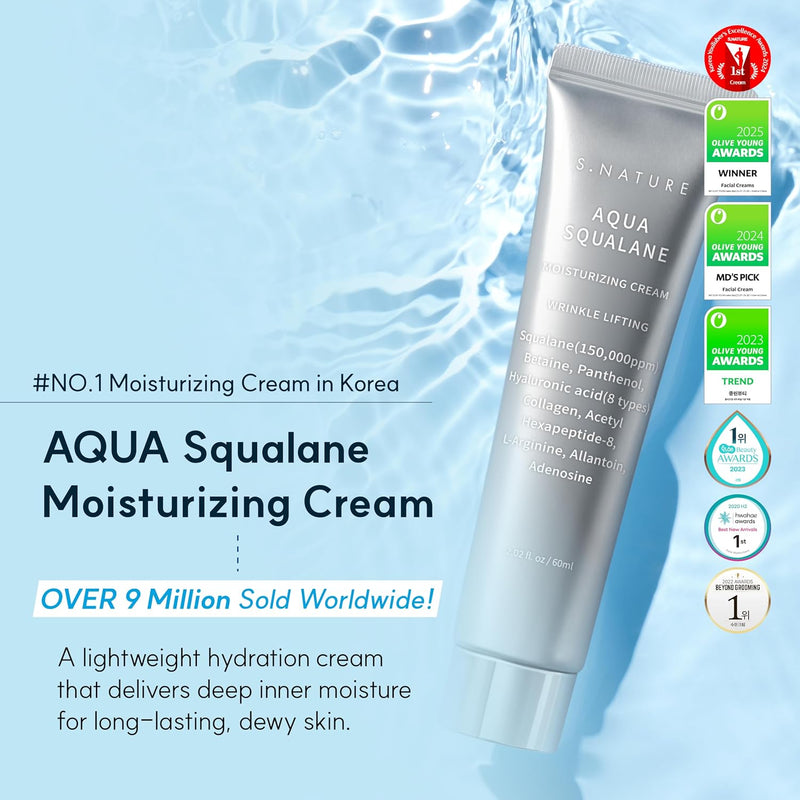 S.NATURE/エスネイチャーAQUA SQUALANE MOISTURIZING CREAM Aqua Squalane Moisturizing Cream 80ml/Strongest Moisture Cream/Usable All Year Round/Plant-derived Squalane/8 Types of Hyaluronic Acid/WG Green Grade - 80 ml (Pack of 1)