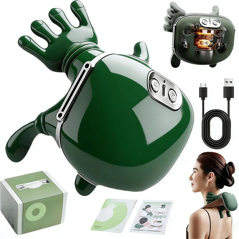 Bionic Heated Massager, Portable Shiatsu Neck and Back Massager, Electric Deep Tissue 4D Kneading Massage, Simulated Human Hand Design for Pain Relief and Muscle Relax (PY-070 Textile Green) - Py-071green