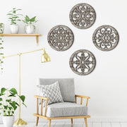 Yulejo 4 Pcs Thicken Rustic Wall Decor Farmhouse Wall Art Wooden Hollow Carved Design Decor Rustic Round Wall Art for Living Room Bedroom Hallway Decor Kitchen Wall (Black, Brown,9.8 x 9.8 Inch)