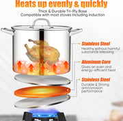 E-far 16 Quart Stainless Steel Pot, Induction Stockpot with Glass Lid - 16 Quarts