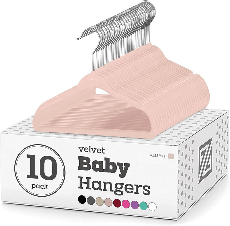 ZOBER Hangers For Baby Clothes - Chrome Swivel Hook - Non Slip Toddler Hangers for Baby and Children Clothes Space saving - Hanger for Everyday Use Set Of 10 - Pink