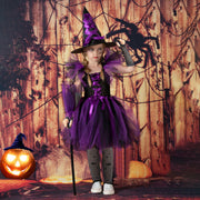 Yoawllty Witch Costume Halloween for Girls with Hat & Broom Fancy Party Dress Up Outfit, Fairytale Witch Costume Cute Witch Costume Set Purple