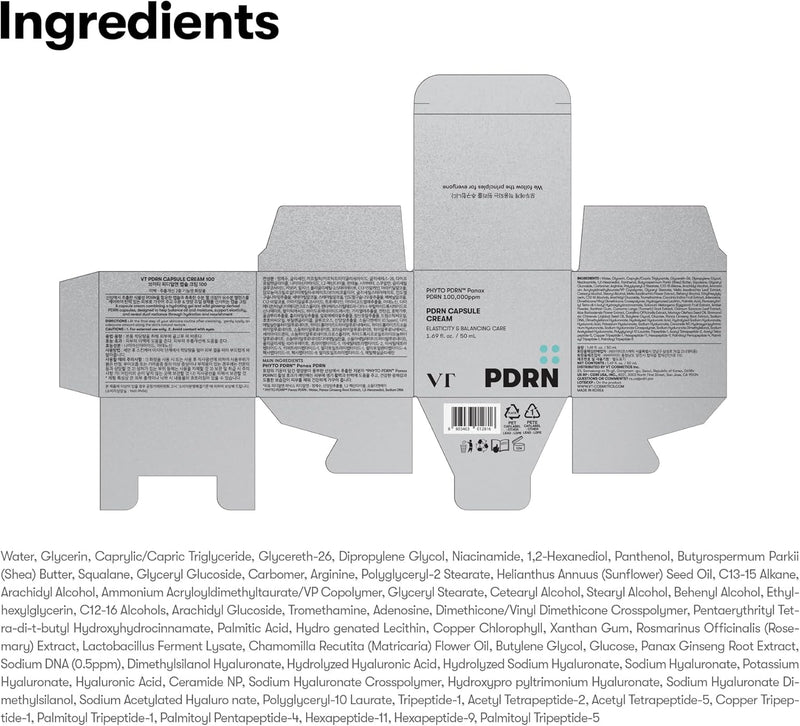 PDRN Capsule Cream 100, Hydrating Face Moisturizer with 100,000ppm PDRN, Hyaluronic Acid, 9 Peptides, Firming & Plumping Nourishing Cream, Korean Skin Care (1.69 fl. oz.)