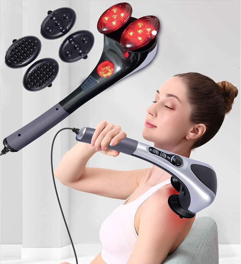 Toshionics Handheld Double Head Full Body Massager Back Massage Machine with Heating Vibration&Infrared Dual Percussion Electric Massager for Neck,Shoulder,Arms,Legs,Foot,Muscle Pain,Tension Relief - Black