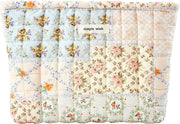 Floral Makeup Bag Large Cotton Quilted Cosmetic Makeup Bag Organizer, Aesthetic Portable Pouch Purse Toiletry Bag for Women Girls Travel accessories(Blue Floral-L) - Blue Floral-L