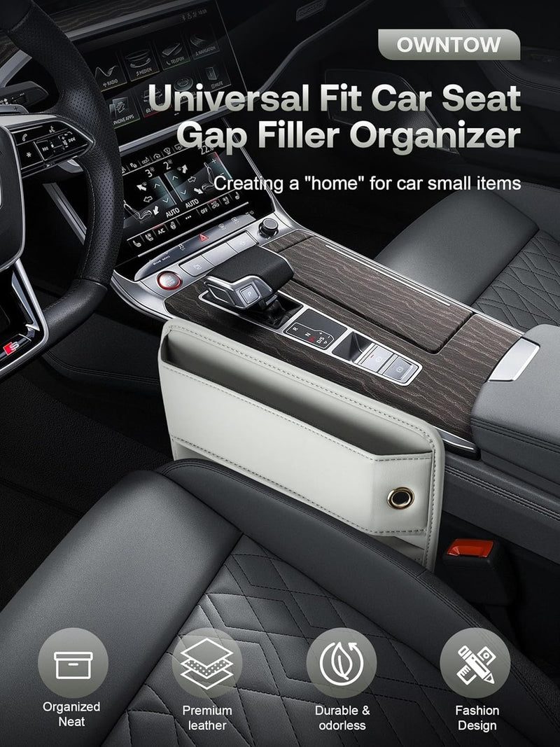 Owntow Universal Fit Car Gap Filler, Premium Leather Car Seat Gap Filler Organizer, Car Organizer Car Accessories for Women Men, Car Essentials for Car SUV Truck (Black, 2 Pack)