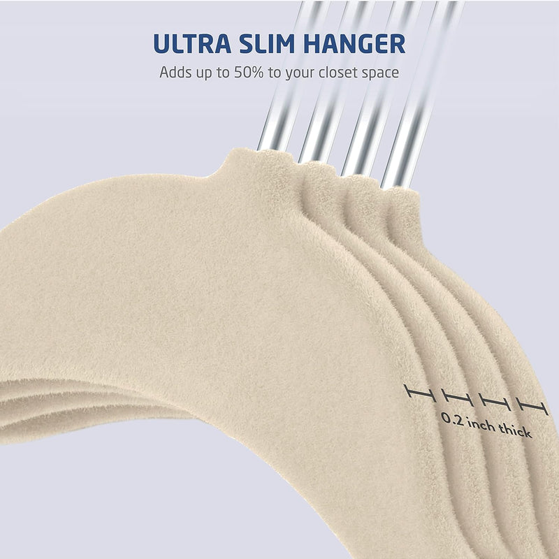 Zober Premium Quality Space Saving Kids Velvet Hangers Strong and Durable 360 Degree Chrome Swivel Hook Ultra Thin Non Slip Junior Hangers,-50 Pack Off-white ZO-VJ303…