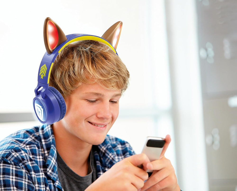 Lexibook - Paw Patrol, 2-1 Wireless and Wired Headphones with Chase ears, sound limited to 85 dB, Light effects, Foldable, Adjustable, Rechargeable, HPBT015PA