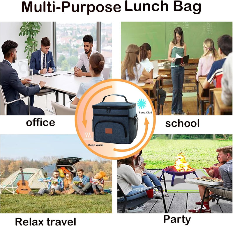 Insulated Lunch Bag for Men and women,Leak-Proof Cooler Lunch Box,Large Lunch Cooler Bag for Work,Travel,Picnic,navy blue,14L