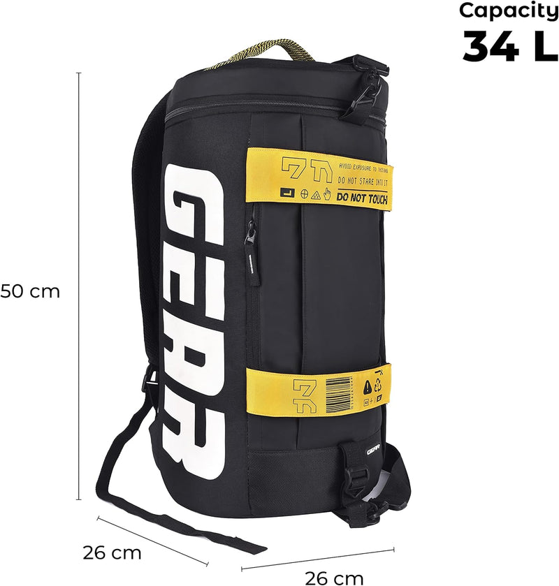 Statement Maxis 33L Large Hybrid Duffle Backpack/Travel Duffle Bag/Sports Duffle/Gym Bag for Men/Women (Black-Yellow)