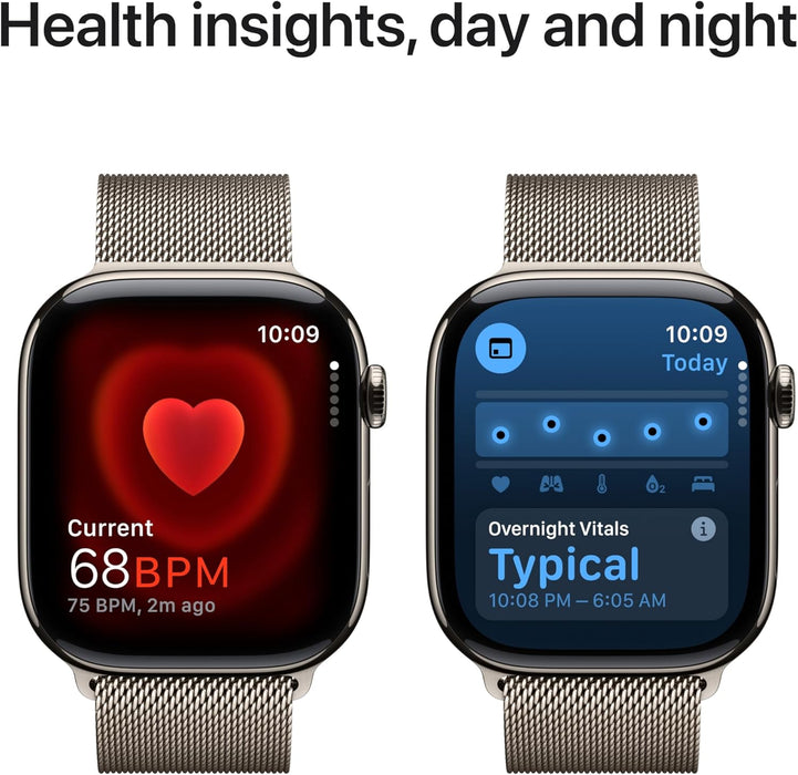 Apple Watch Series 10 GPS + Cellular 46 mm Smartwatch with Gold Titanium Case with Gold Milanese Loop - M/L. Fitness Tracker, ECG App, Always-On Retina Display, Carbon Neutral