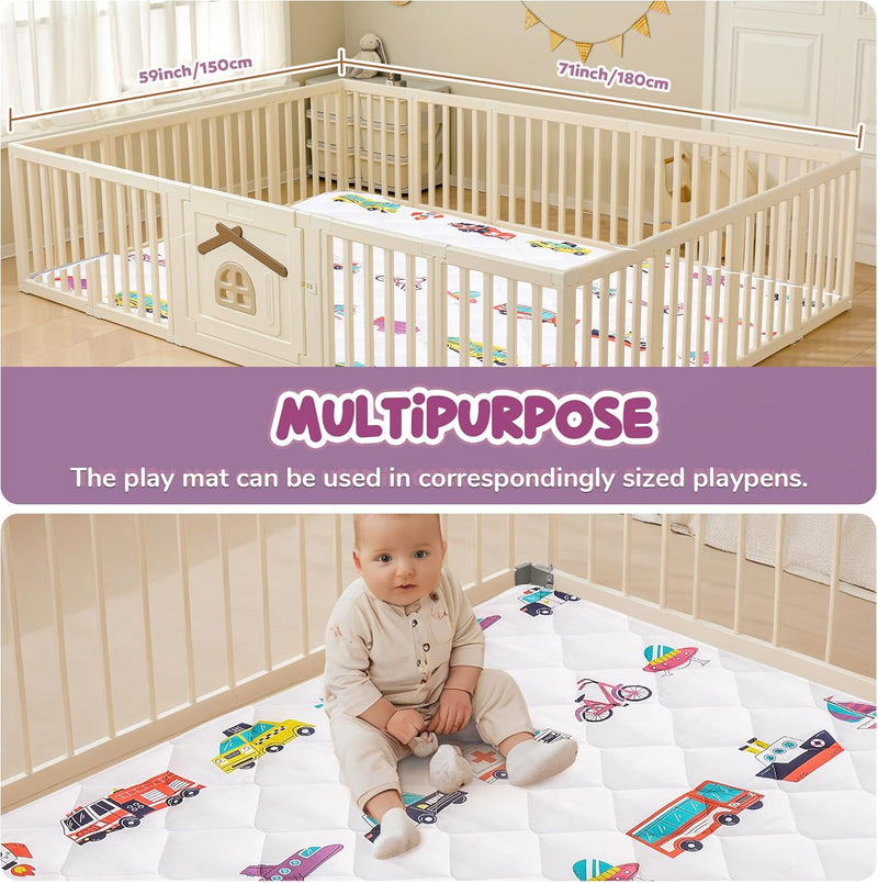 EAQ Crawling Mat Baby 150 x 180 cm, Foldable & Washable Baby Playpen Mat, Thick One-Piece Crawling Mat, Extra Large, Non-Slip Crawling Blanket for Baby