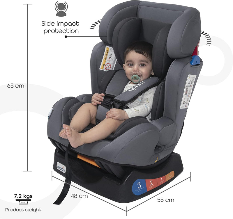 The Moon Brand Sumo Car Seat – Birth to 6yrs Baby Travel Gear – Convertible Rear & ForwardFacing Booster Seat – Reclining Car Seat for Group 012 – Child Comfort Car Accessories – Light Grey