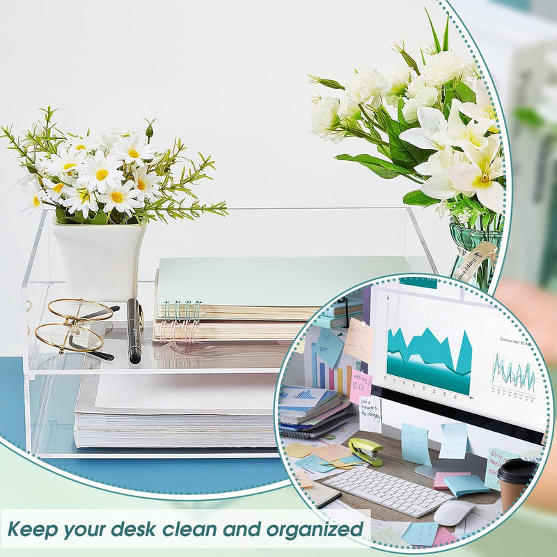 Yulejo Acrylic Desk Organizers and Accessories Tier Paper File Organizer Tray Stackable Document Clear Desk Accessories for Office Workspace Organization (315 x 222 x 137 mm/ 12.4 x 8.74 x 5.39 Inch)