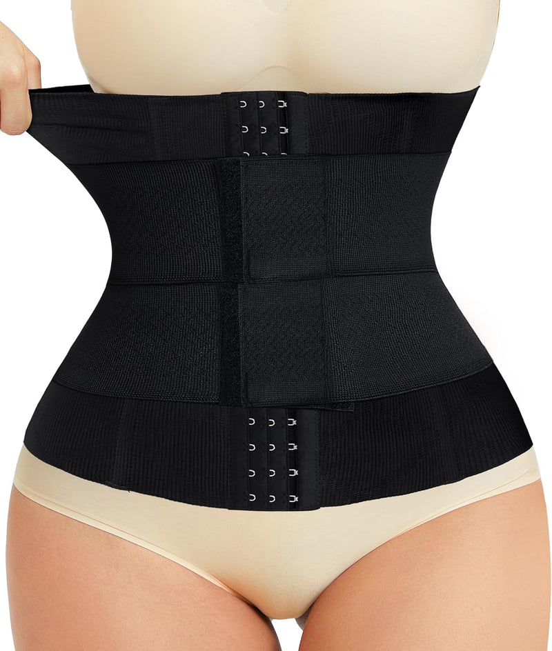 Waist Training Corset, Abdominal Control Shapewear, Postpartum Belly Band - Black(adjustable Belt,hook)