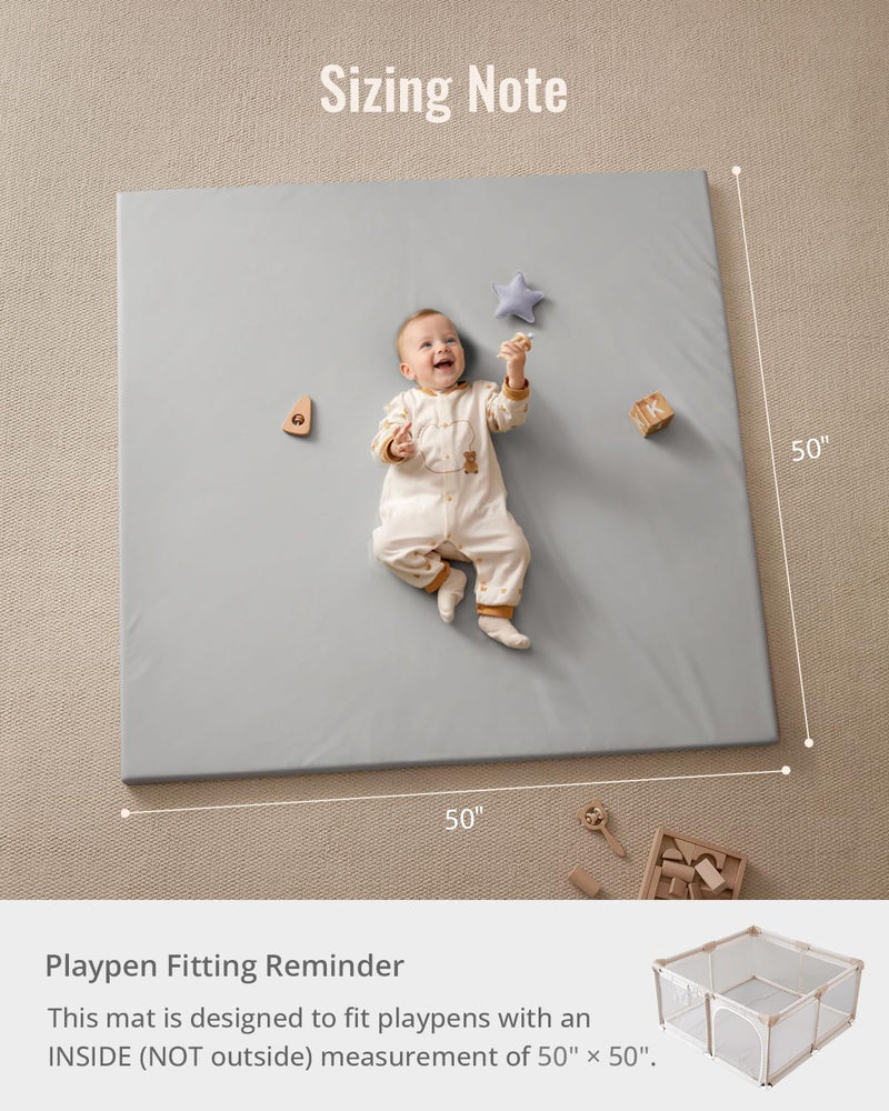 Blissful Diary Vegan Leather Baby Play Mat, 50x50 Thicken Foam Cushioned & Waterproof Playpen Mat for Infants and Toddlers, Stylish and Just Wipe-Clean Playmat for Baby Play on Floor, Light Green