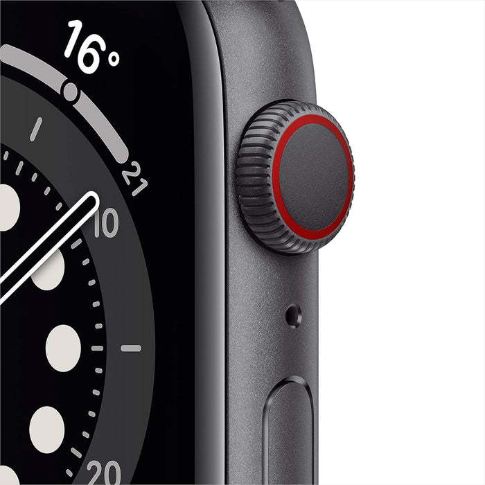 Apple Watch Series 6 (GPS + Cellular, 44mm) - Space Grey Aluminium Case with Black Sport Band (Renewed)