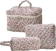 3 Pcs Cotton Quilted Makeup Bag Set,Floral Makeup Bag,Cute Makeup Bag,Travel Makeup Bag,Large Toiletry Cosmetic Bag Makeup Bag Organizer for Women Girls (H) - D