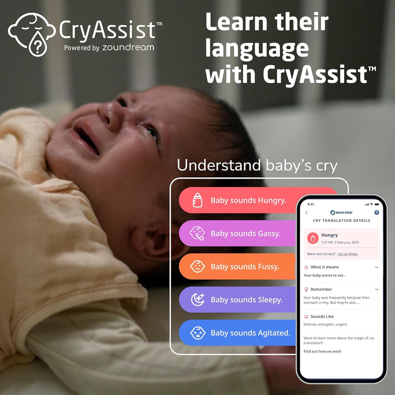 Maxi-Cosi See Pro 360 Baby Monitor with CryAssist™ AI Cry Translation, 2K HD camera with PTZ, Secure Non Wi-Fi 5 inch parent unit, 10 hour battery, 2.4GHz/5.0GHz WiFi, Soothing Lullabies, 2-way audio