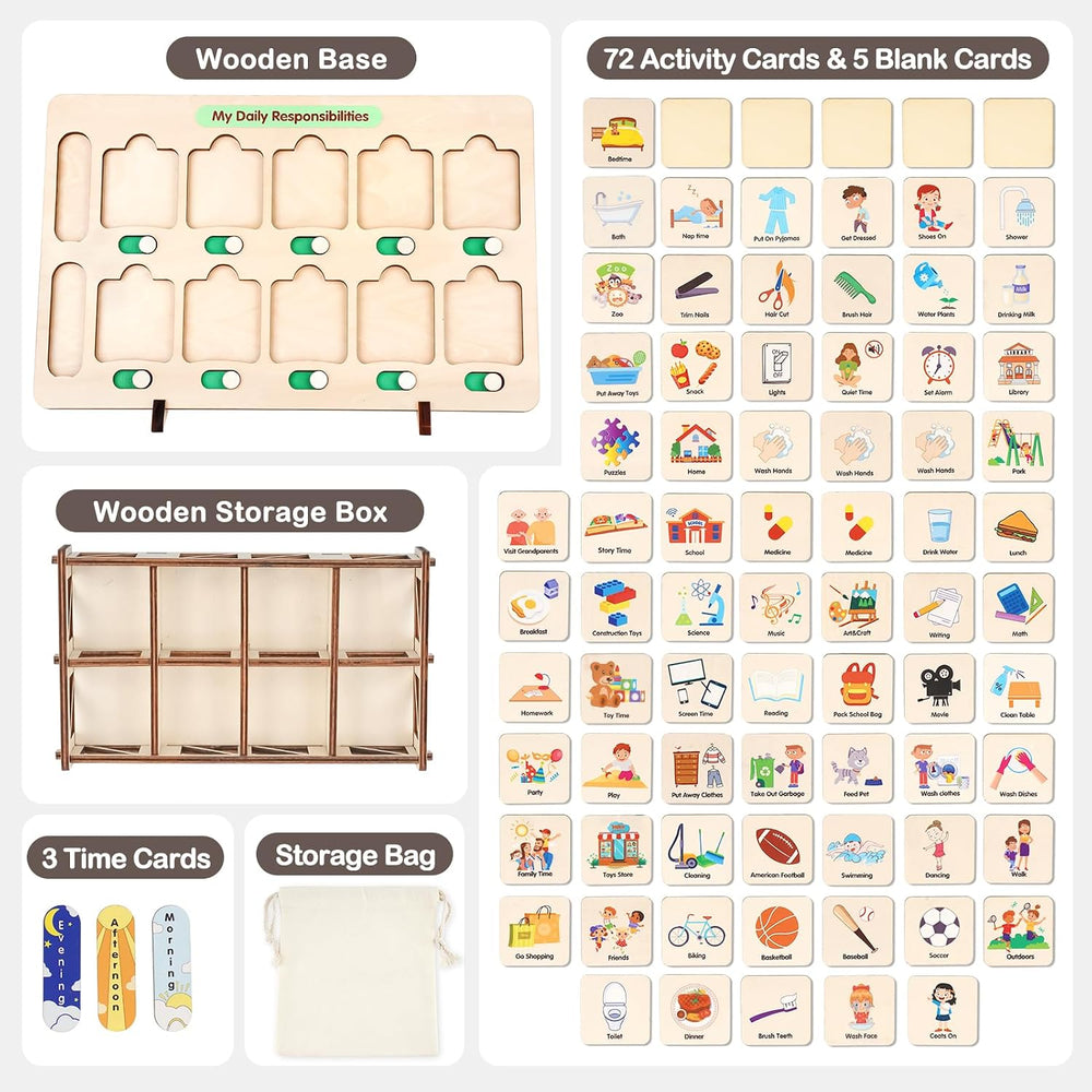 Wooden Visual Schedule for Kids Chore Chart, Morning Bedtime Routine Charts for Kids Toddlers, autism learning materials&Daily Schedule Board for home