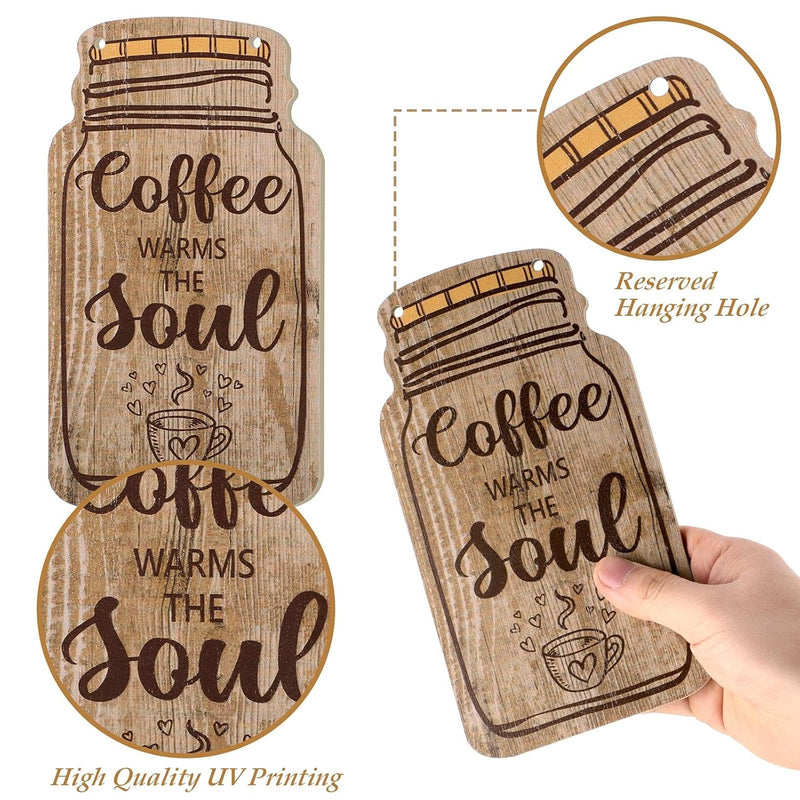 Azonee 4 PCS Coffee Bar Sign Wall Decor, Farmhouse Wood Coffee Sign Hanging Plaques for Kitchen, But First Coffee Wall Art for Tier Tray and Countertop Decoration