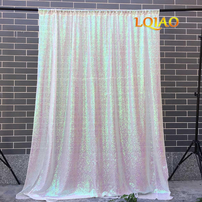 LQIAO 2 Panels Light Gold Sequin Backdrop Glitter Fabric for Wedding Birthday Parties Shimmer Wall-2x8ft