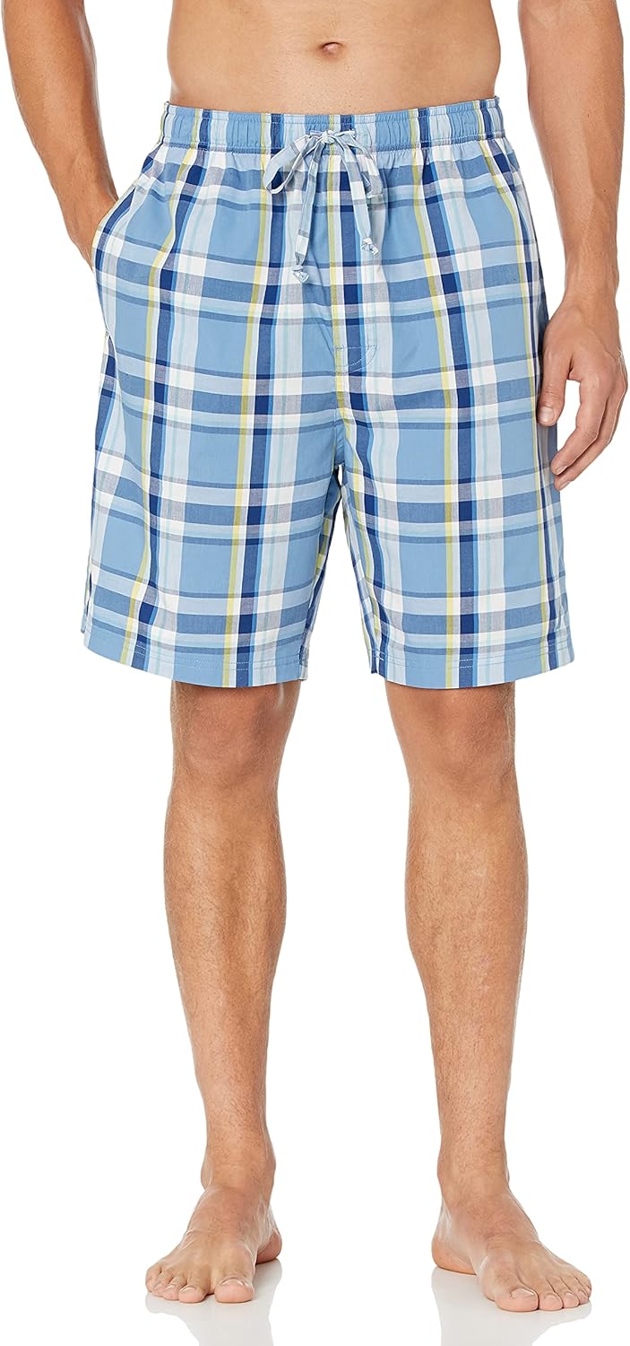 mens Soft Woven 100% Cotton Elastic Waistband Sleep Pajama Short Soft Woven 100% Cotton Elastic Waistband Sleep Pajama Short - Sky Blue