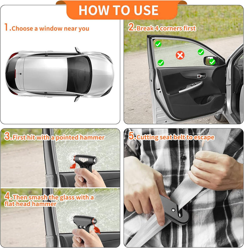 BSUXMAFG Car Safety Hammer, 3-in-1 Emergency Escape Tool with Window Breaker and Seat Belt Cutter, Safety Emergency Car Escape Tool for Car, Office, Home, Black