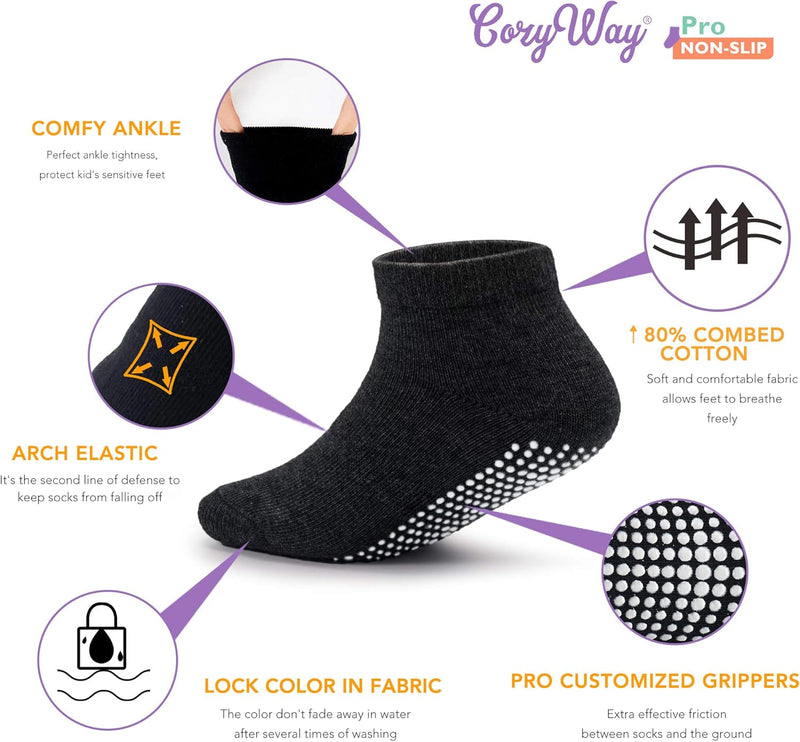 CozyWay Non-Slip Socks with Grippers - Ankle Style for Little Girls and Boys, Infants, Toddlers, Children