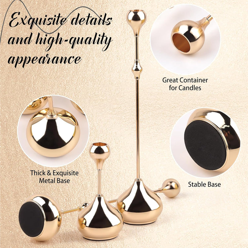 Gold Decorative Metal Candle Holder for Home,3Pcs Layered Height Taper Candlesticks Holder,Modern Home Gold Candle Holder Table Centerpiece Decoration