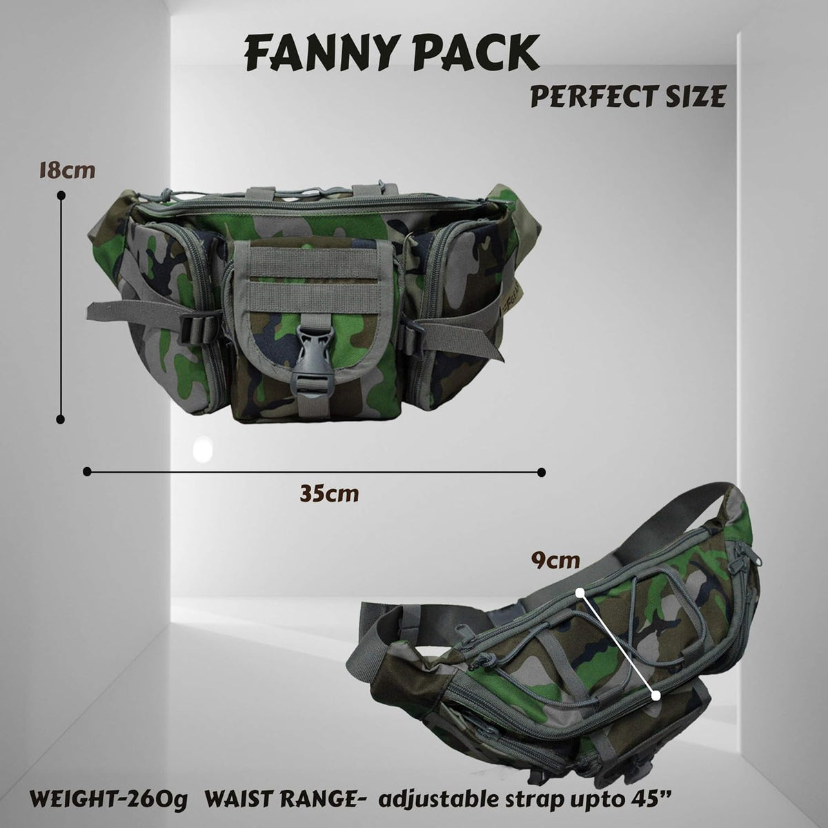 Trail Sports Waist Bag, Woodland Camo, 18 9 35 cms, Fanny Pack – image 2