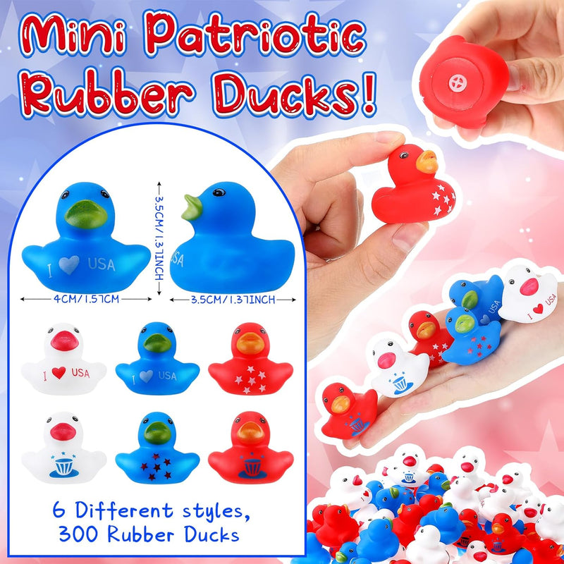 Deekin 50 Pcs Patriotic Rubber Duck Bulk 1.57 Inch Independence Day Small Shower Star Float Rubber Ducks for Memorial Day Baby Shower Summer Party