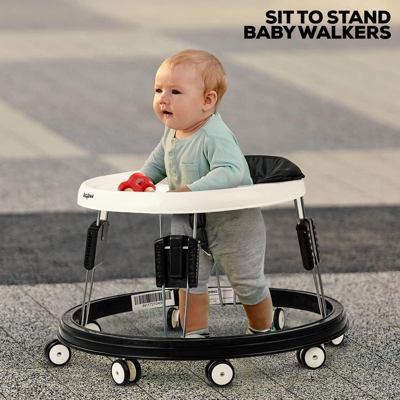 Baybee Baby Walker for Kids, Foldable Round Baby Walker | Baby Activity Walker for Toddlers with 3 Position Adjustable Height | Walker for Baby Boy Girl 6 to 18 Months (Black)