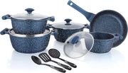 Prestige Essentials Granite 12 Piece Non-Stick Cast Aluminium Cookware sets Induction Base Non Stick Aluminium Granite Casserole Granite Fry Pan Blue - Blue
