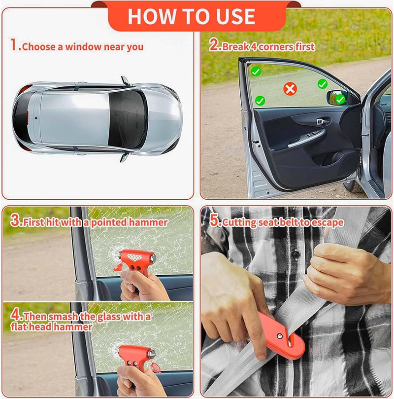 BSUXMAFG Car Safety Hammer, 3-in-1 Emergency Escape Tool with Window Breaker and Seat Belt Cutter, Safety Emergency Car Escape Tool for Car, Office, Home, Black