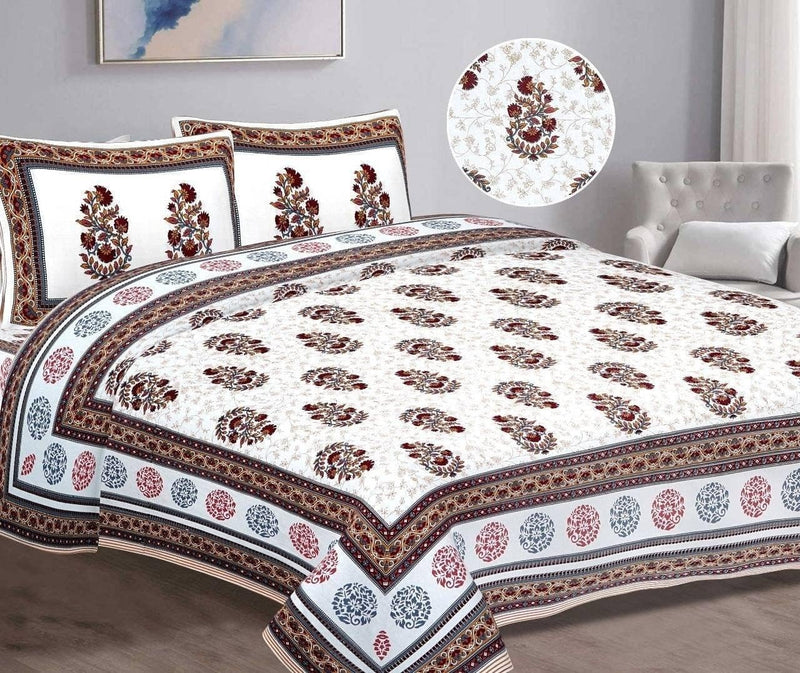 SUFAYA FAB Printed Indian Sanganer Cotton Premium Big Size Bedsheets for Modern Look(108x108) inches with Two Pillow (17x27) inches