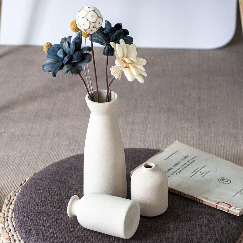 Home Decor Ceramic Vase Set of 3 : Pampas Grass Dried Flowers Vase Morden Boho Vases Decoration Items for Living Room Home Kitchen Dinner Table Shelf Office Desk Decor(White)