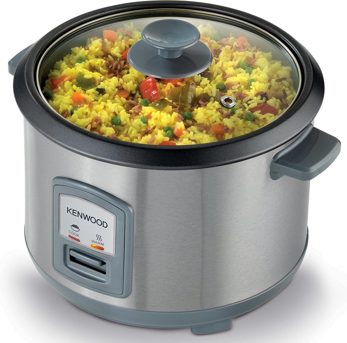 KENWOOD 2-in-1 Rice Cooker 1.8L 10-Cups Rice with Food Steamer Basket, Non-Stick Cooking Pot, Temepered Glass Lid, Warm/Cook Lights, Spatula Holder, Detachable Cord RCM44.000RD Red