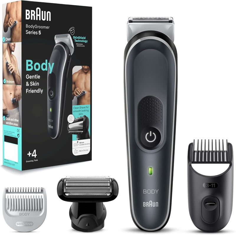 Braun Body Groomer 3 for Men, BG3340, Manscaping Tool, SkinShield Technology, Sensitive Comb, Lifetime Sharp Metal Blade, Body Groomer for Men - BG 5360