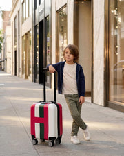 Kids Stripe Printed ABS Lightweight 17 Inch (7kg) Cabin Size Luggage, 8 Wheels, Combination Lock Suitcase (Blue) - Dark Green