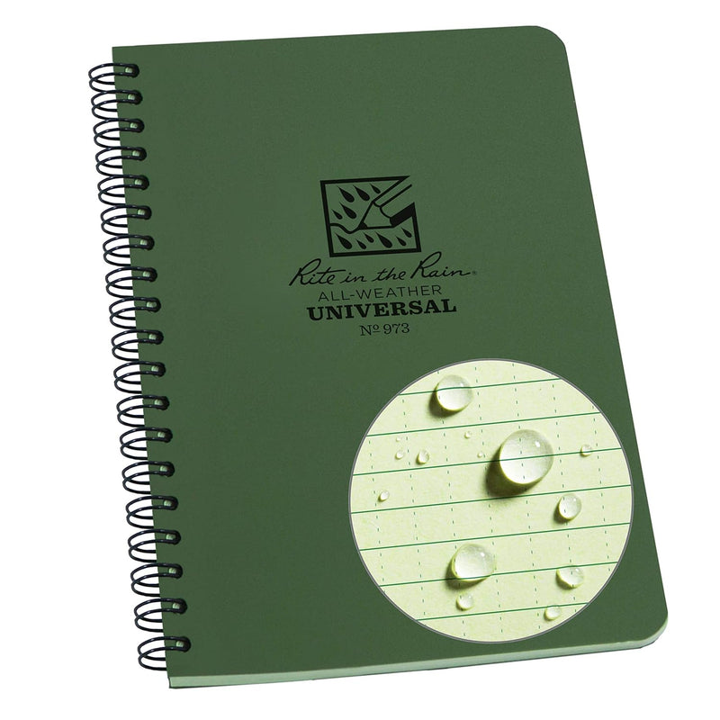Rite in the Rain Weatherproof Side Spiral Notebook, 4.875" x 17.8 cm, Blue Cover, Universal Pattern (No. 273)", 1 pack - Pack of 1 Green