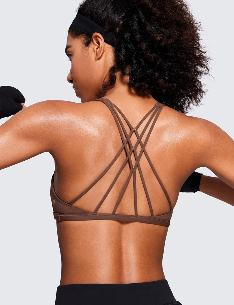 CRZ YOGA Women's Cute Yoga Sports Bra Strappy Sexy Back Padded Low Impact Workout Clothes Bra Tops