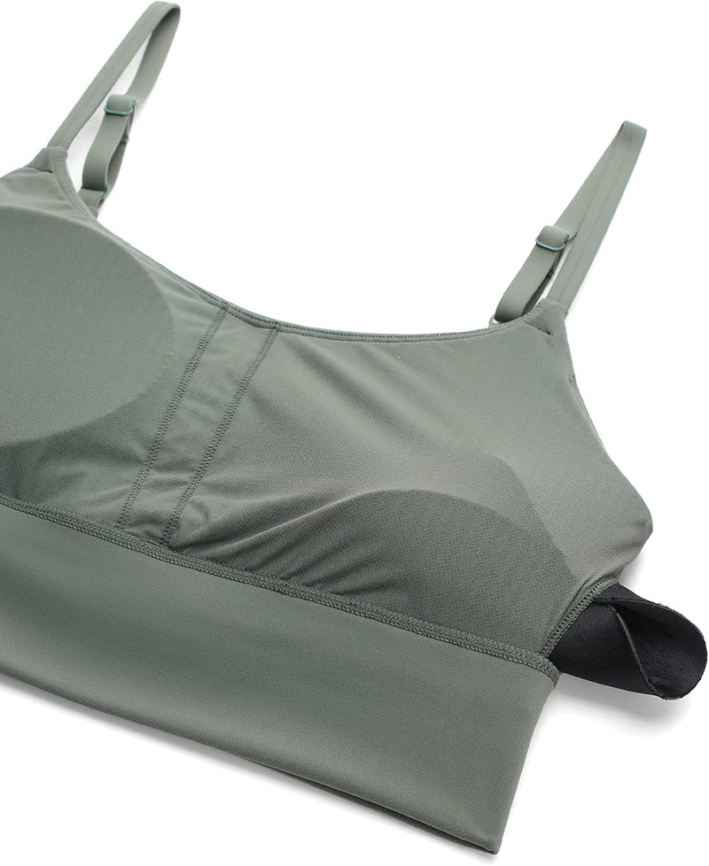 CRZ YOGA Women's V Back Longline Sports Bra with Adjustable Straps Wireless Workout Padded Yoga Bra Cropped Tank Tops