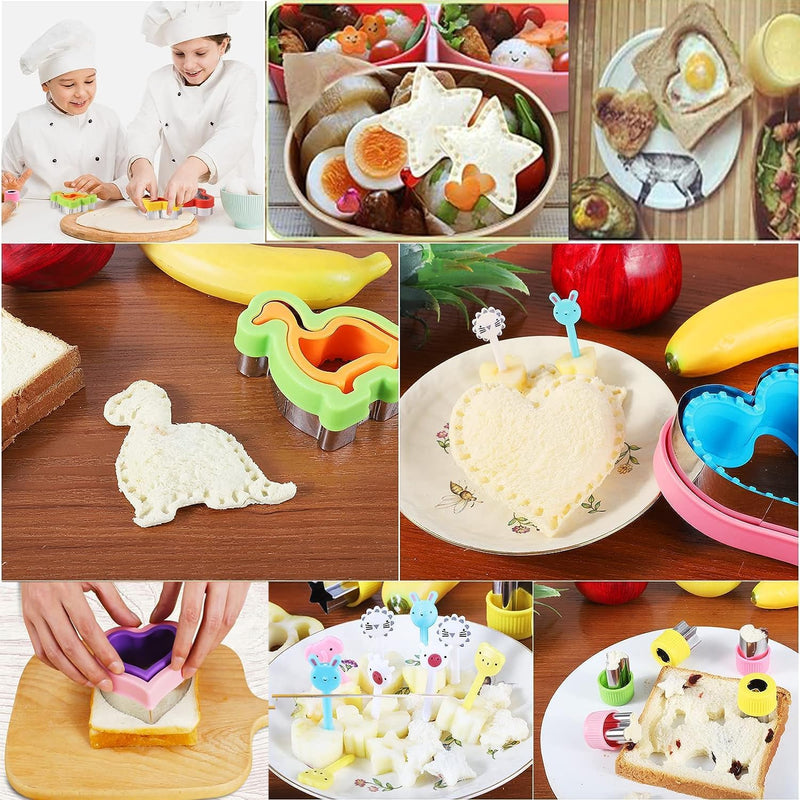 21PCS Sandwich Cutter maker Set Fruit Cutters Toast bread cutting mold Pancake Maker DIY Cookie Cutters for Kids Bento Lunch Box Heart Star Mousehead Dinosaur Shaped DIY Food Mold for Boys Girls