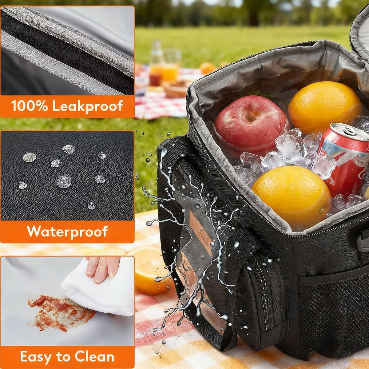 Medium Lunch Bag Insulated Lunch Box Soft Cooler Cooling Tote for Adult Men Women, Black 12-Can (9L) – image 4