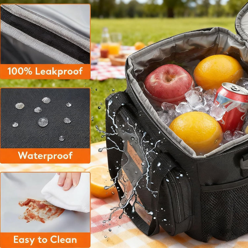 Medium Lunch Bag Insulated Lunch Box Soft Cooler Cooling Tote for Adult Men Women, Black 12-Can (9L)