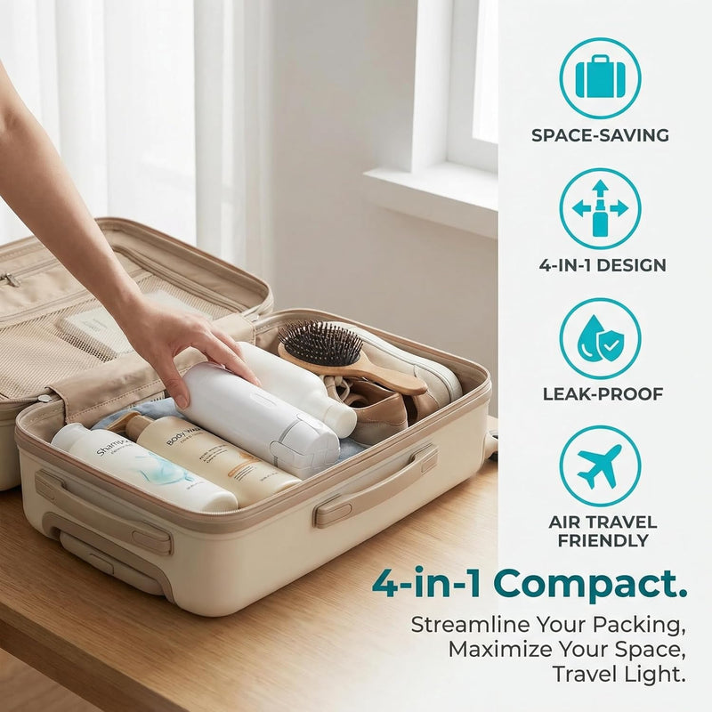 4 in 1 Travel Dispenser Bottles Refillable, 4Pack 30ML Travel Bottles for Toiletries, Portable Travel Toiletries Bottle Set, Portable Containers for Shampoo Lotion Conditioner Cream