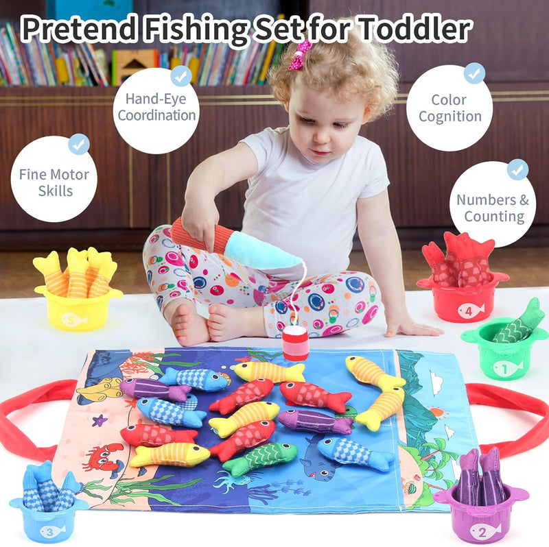 Jenilily Montessori Toys for 1 Year Old, Cloth Fishing Game, Boy Girls Toys Gifts, Baby Toys 6 to 12-18 Months, Baby Stacking Cups