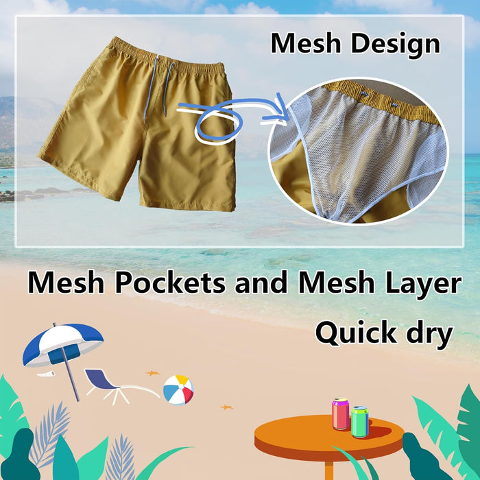 Sun Ora Men's Swim Trunks Quick Dry Swimming Shorts,Mesh Layer Swim Suit Plain Beach Board Shorts with Mesh Pockets
